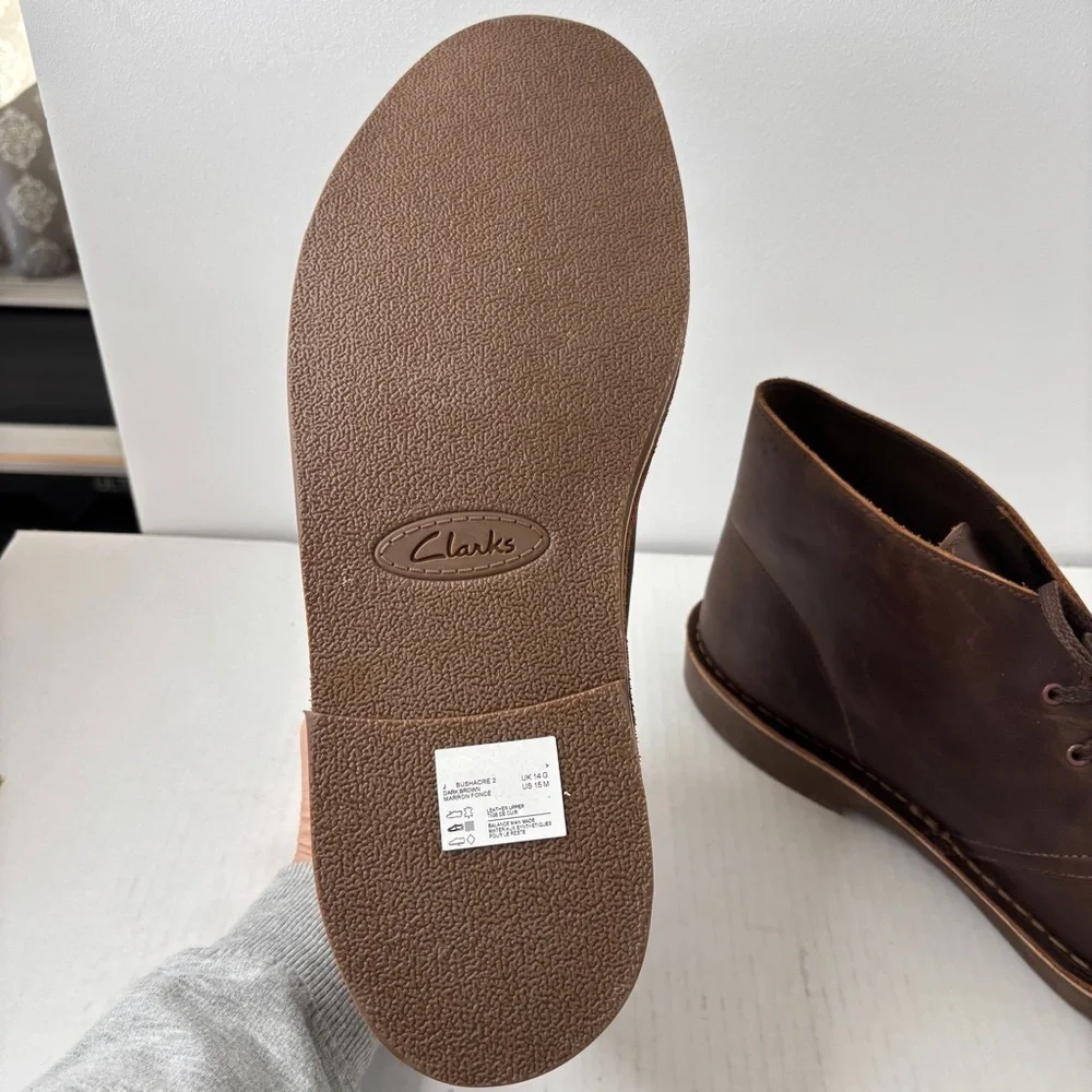 Clarks Bushacre 2 Chukka Boots Men's Size 15 Brown Leather Cushion Comfort NWOB